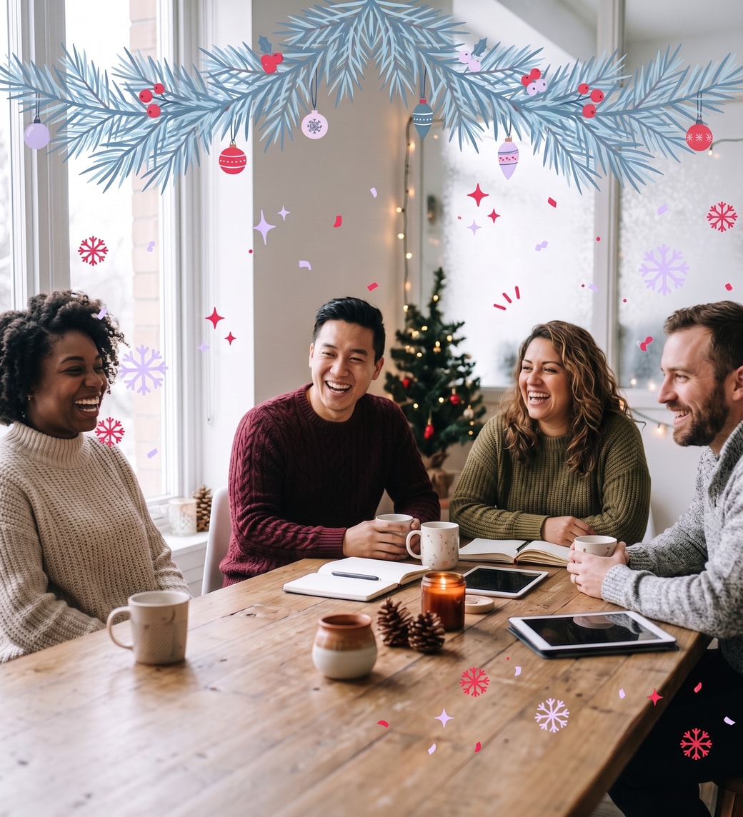 Coworkers celebrating together during the holidays