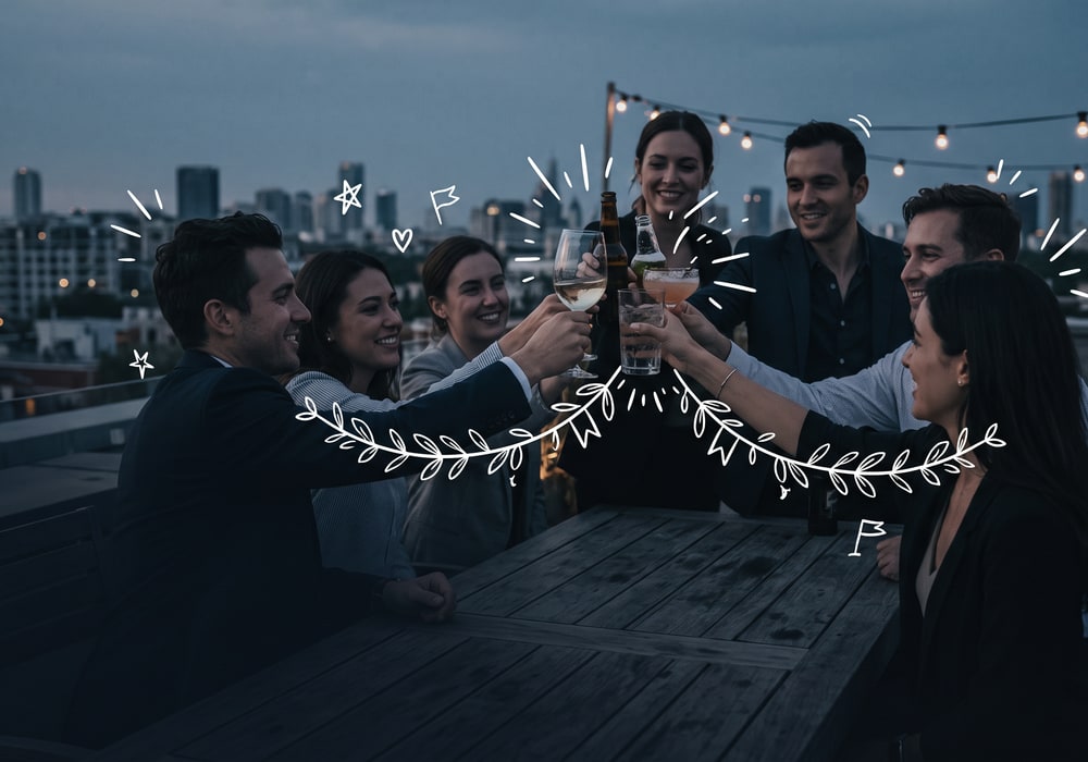 A team toast at a holiday gathering
