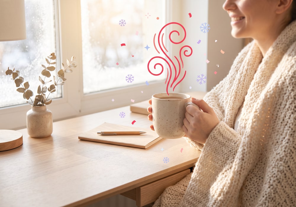 A cozy winter moment with a warm mug