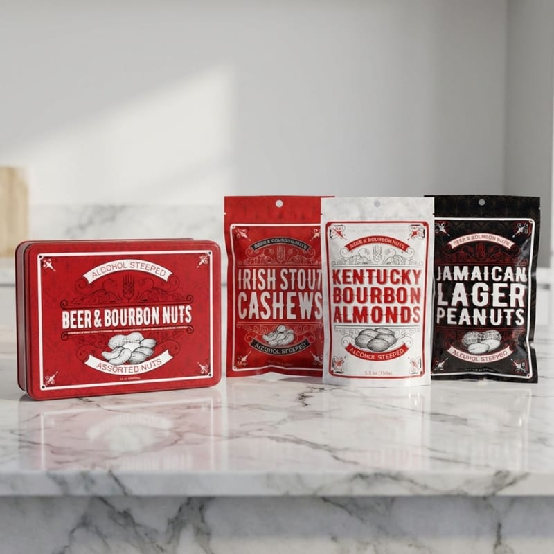 Beer & Bourbon Liquor Nuts Gift Tin – Gourmet Snack Trio